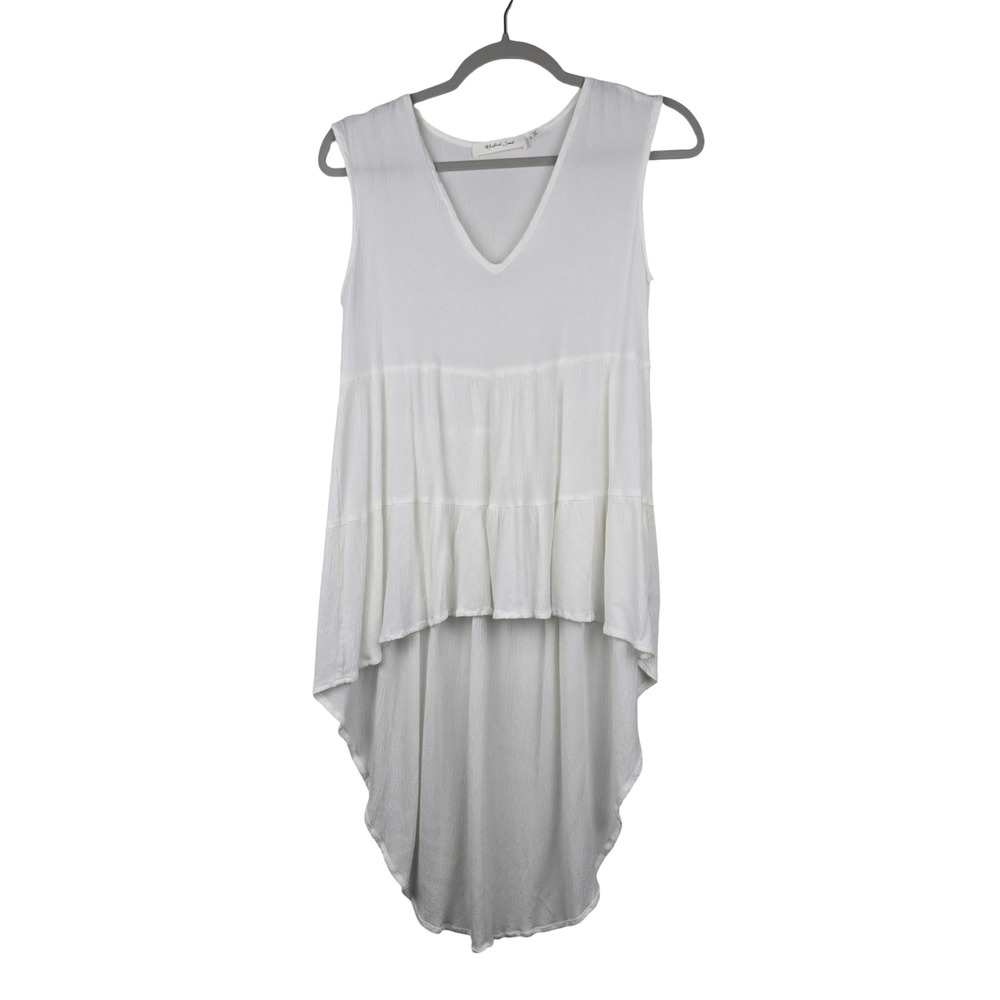 Mustard Seed High Low Top Women Small White Tiered Sleeveless Boho Cottagecore